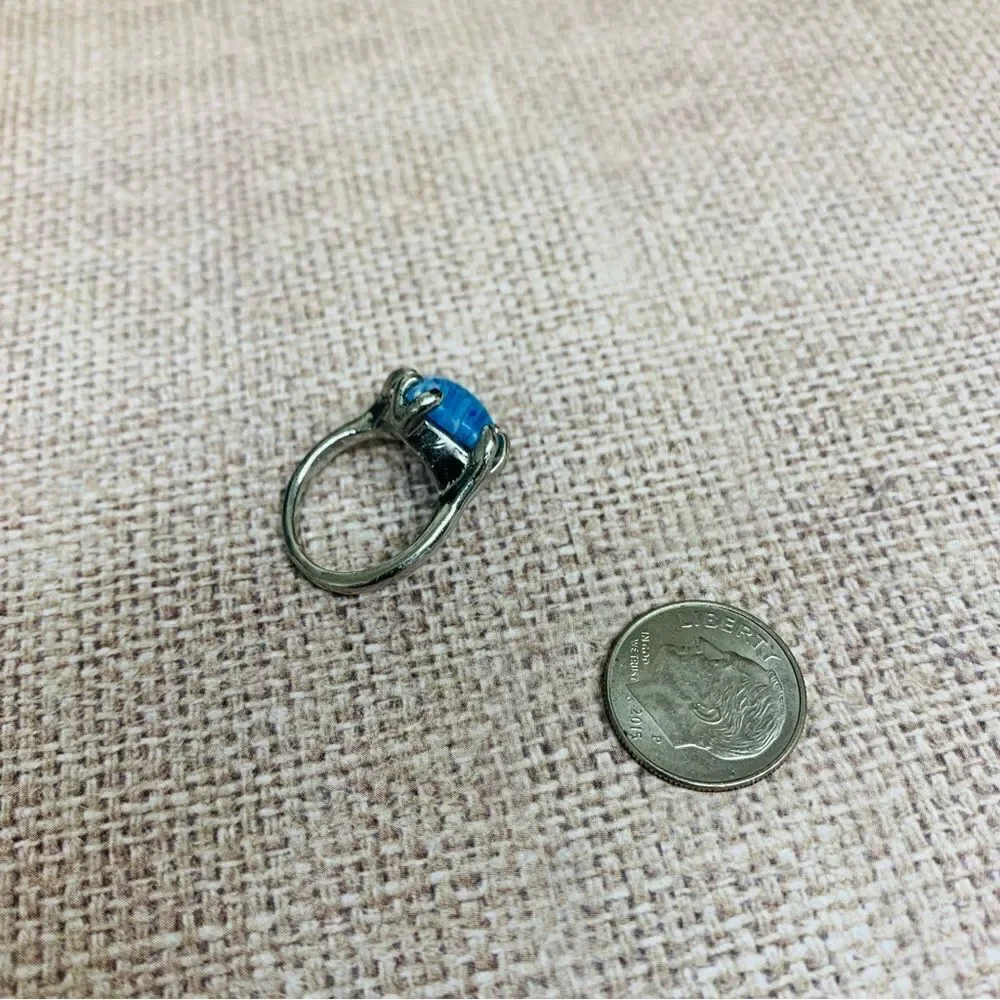 Silver Blue Millefiori Glass Ring‎